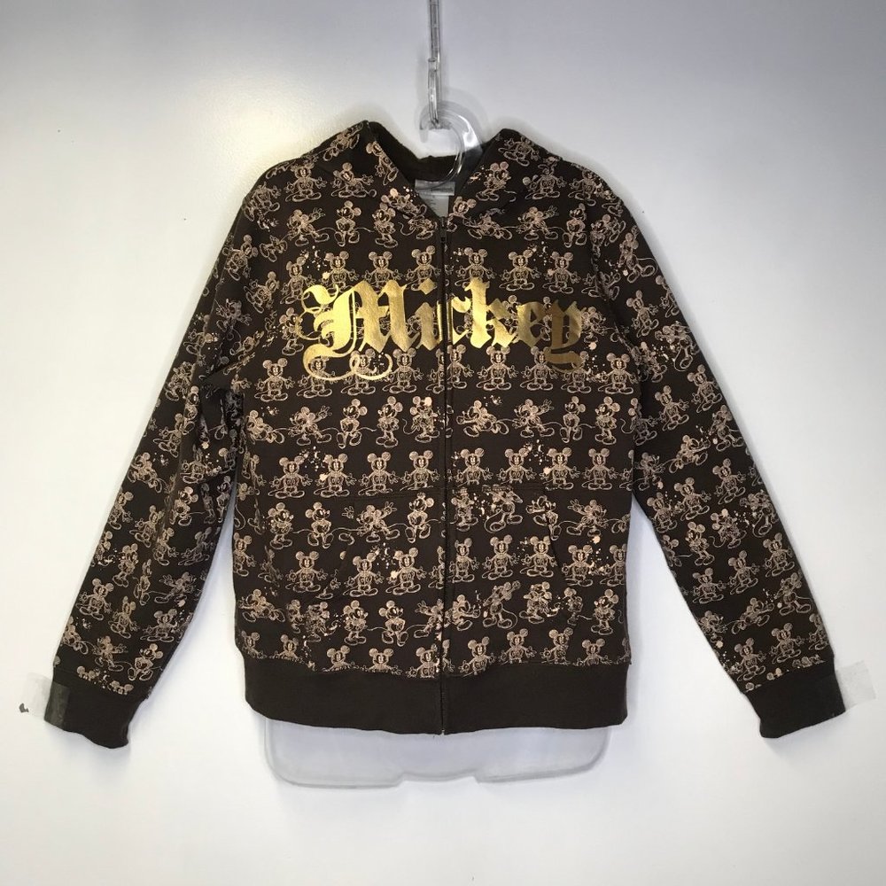 Disney Resort brown gold Mickey zip up hoodie.